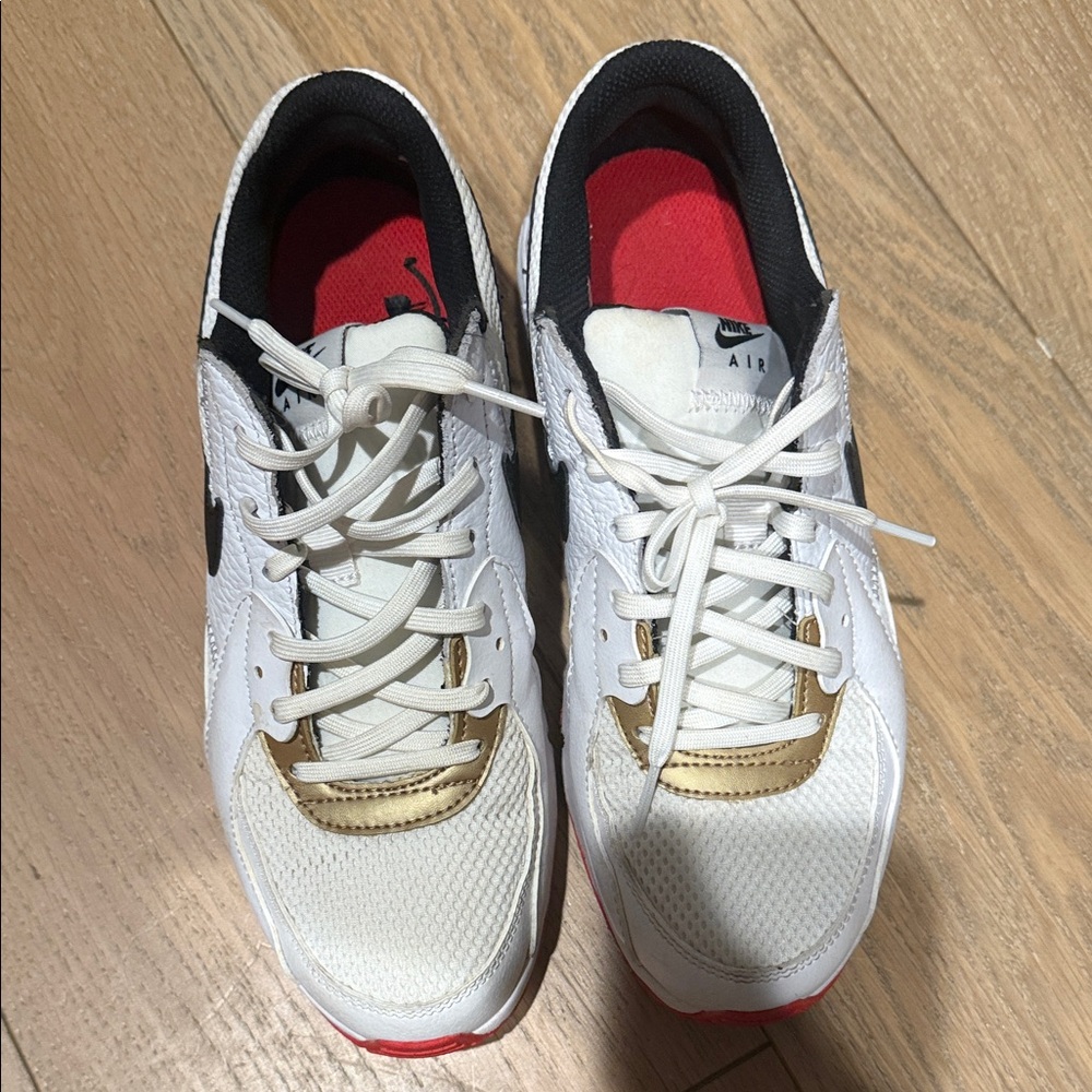 Nike Air White and Gold Sneakers with Red Accents